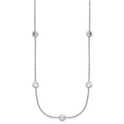 Sterling Silver Rhodium-Plated 11-Station Cz Polished Necklace