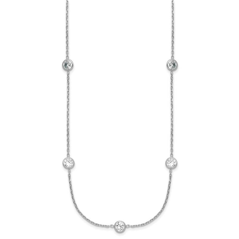 Sterling Silver Rhodium-Plated 11-Station Cz Polished Necklace