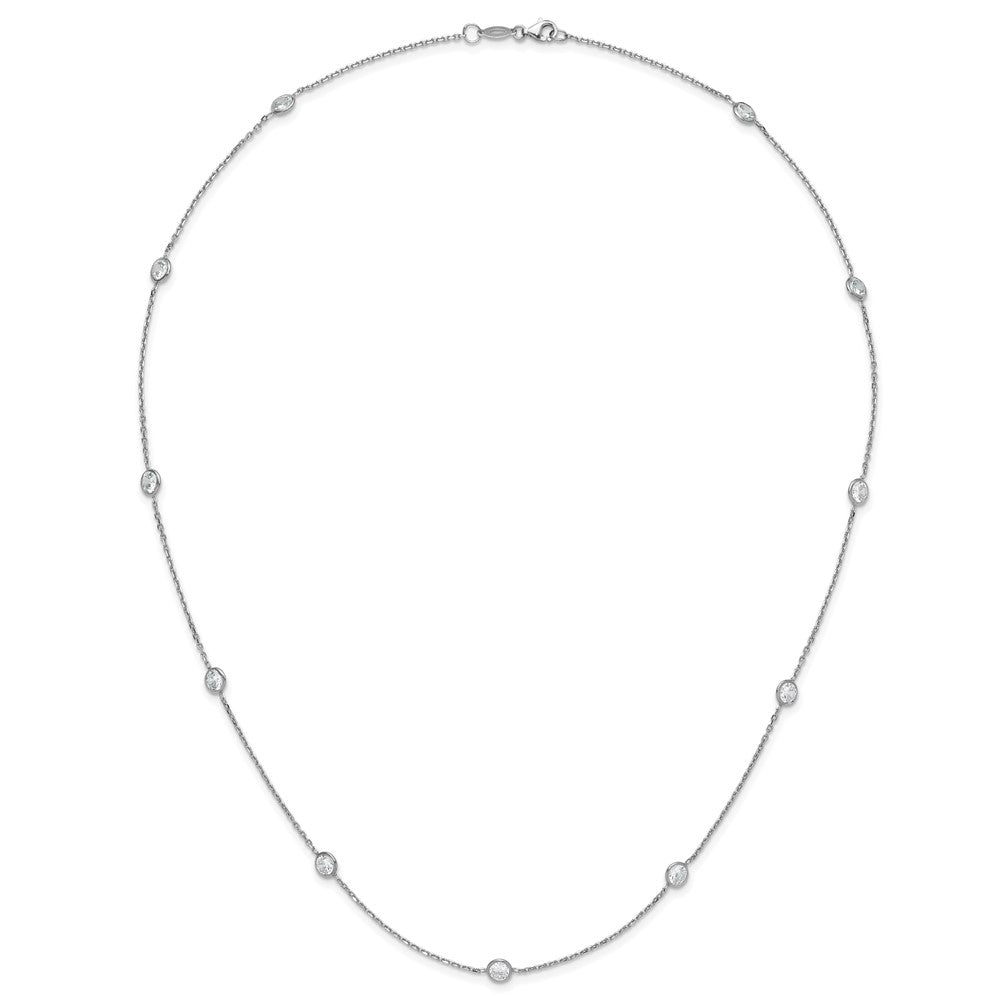 Sterling Silver Rhodium-Plated 11-Station Cz Polished Necklace