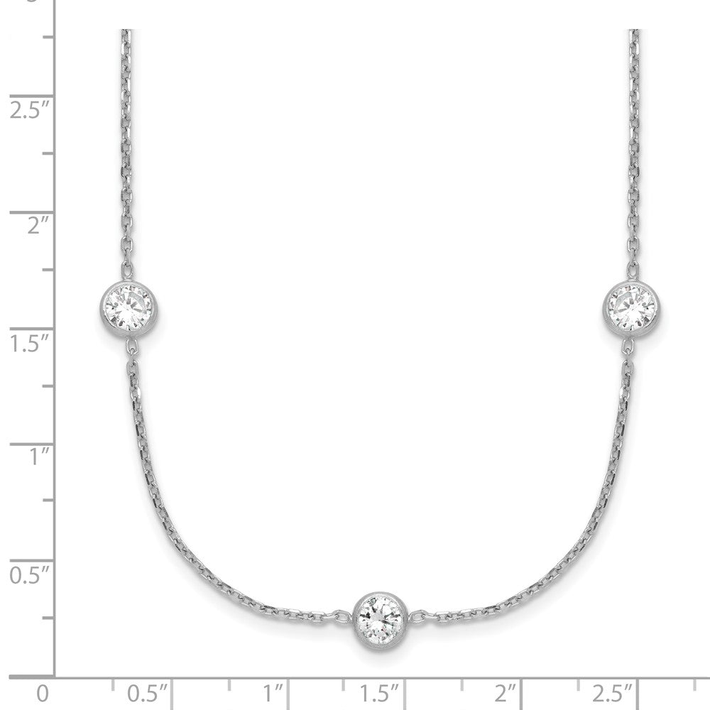 Sterling Silver Rhodium-Plated 11-Station Cz Polished Necklace