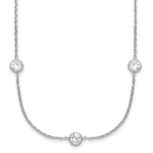 Sterling Silver Rhodium-Plated 11-Station Cz Polished Necklace