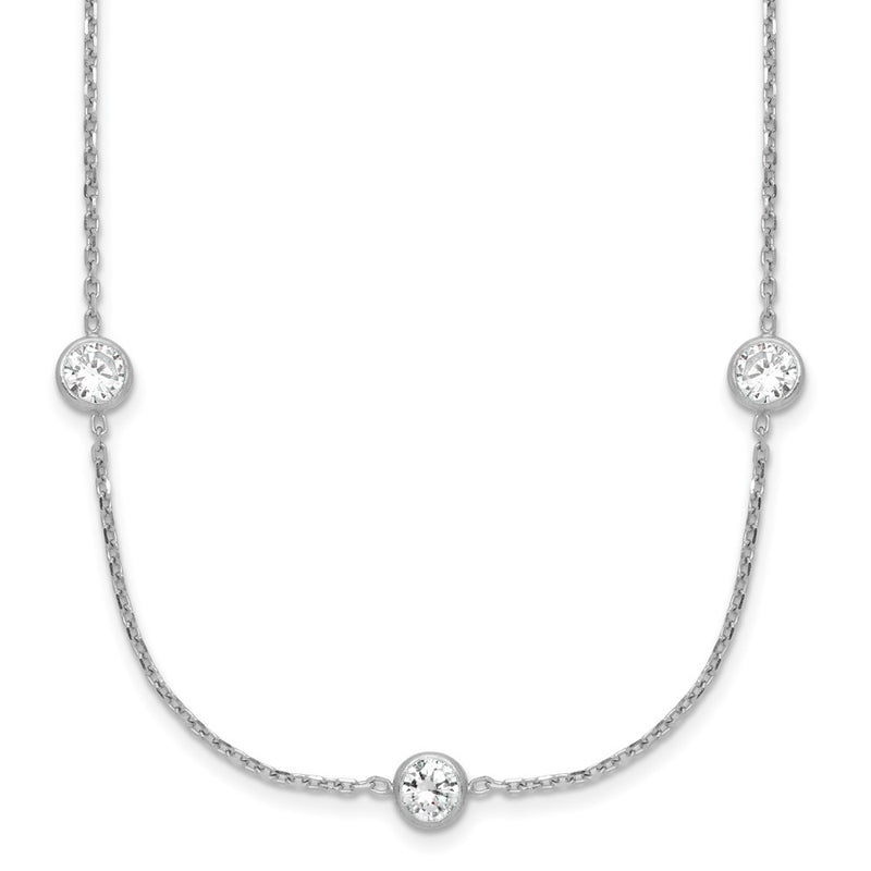 Sterling Silver Rhodium-Plated 11-Station Cz Polished Necklace