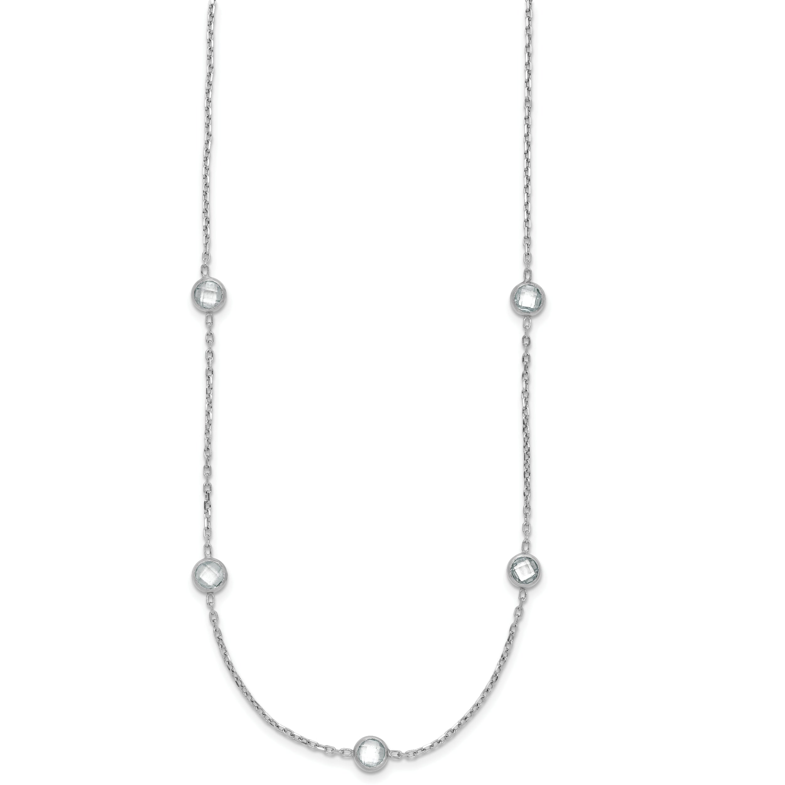 Sterling Silver Rhodium-Plated 16-Station Cz Polished Necklace
