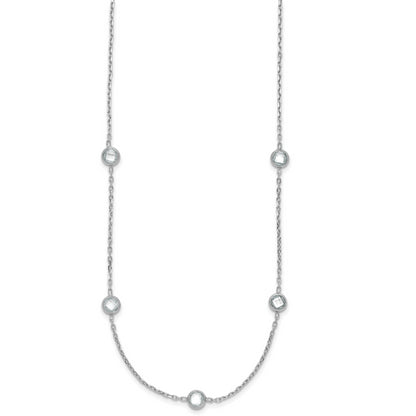 Sterling Silver Rhodium-Plated 16-Station Cz Polished Necklace