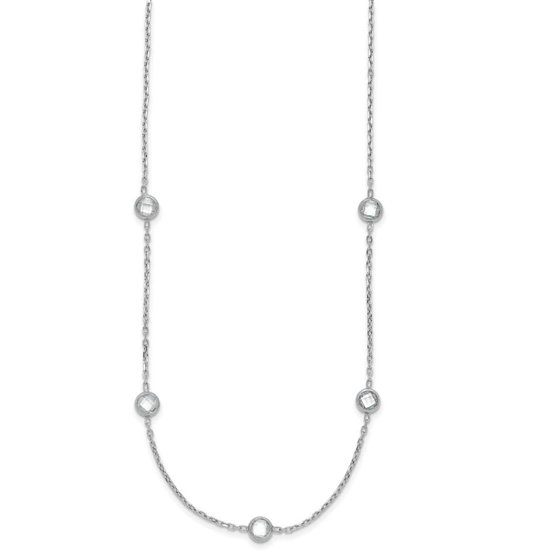 Sterling Silver Rhodium-Plated 16-Station Cz Polished Necklace