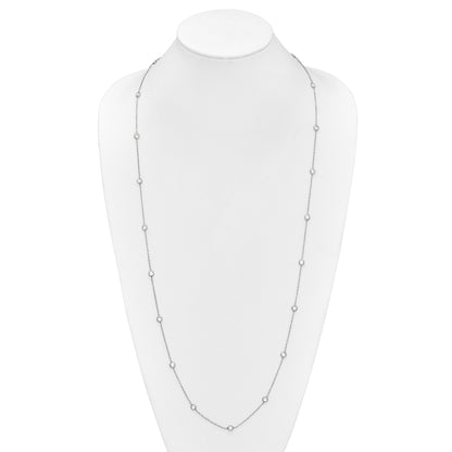 Sterling Silver Rhodium-Plated 16-Station Cz Polished Necklace
