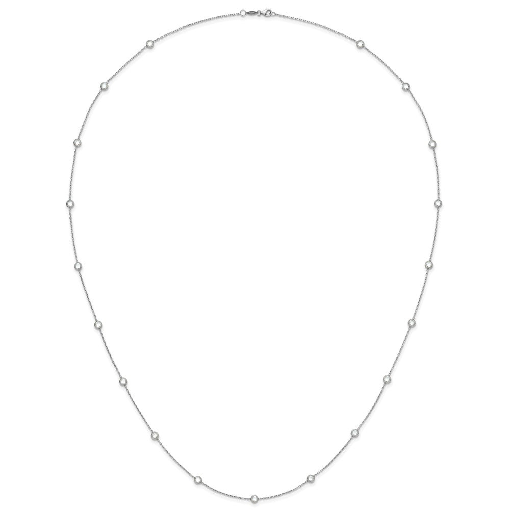 Sterling Silver Rhodium-Plated 16-Station Cz Polished Necklace