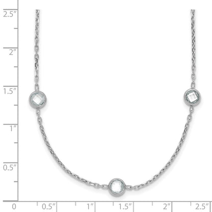 Sterling Silver Rhodium-Plated 16-Station Cz Polished Necklace