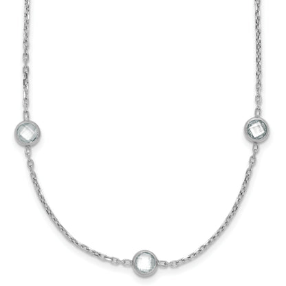 Sterling Silver Rhodium-Plated 16-Station Cz Polished Necklace