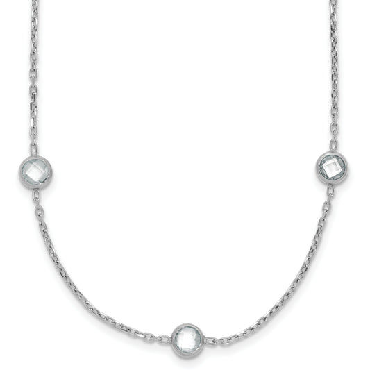 Sterling Silver Rhodium-Plated 16-Station Cz Polished Necklace