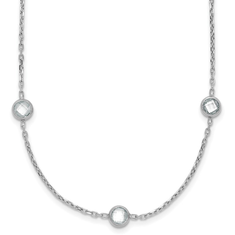 Sterling Silver Rhodium-Plated 16-Station Cz Polished Necklace