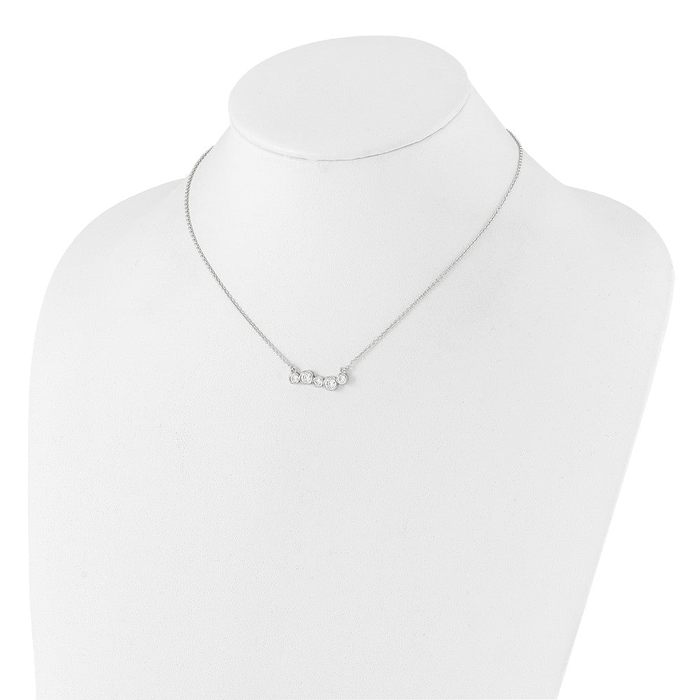 Sterling Silver Polished 5 Bezel Set Czs 16In Bar Necklace
