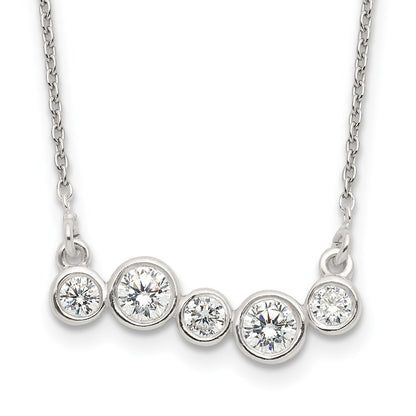 Sterling Silver Polished 5 Bezel Set Czs 16In Bar Necklace