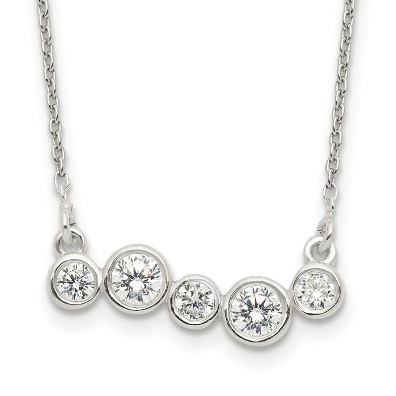 Sterling Silver Polished 5 Bezel Set Czs 16In Bar Necklace