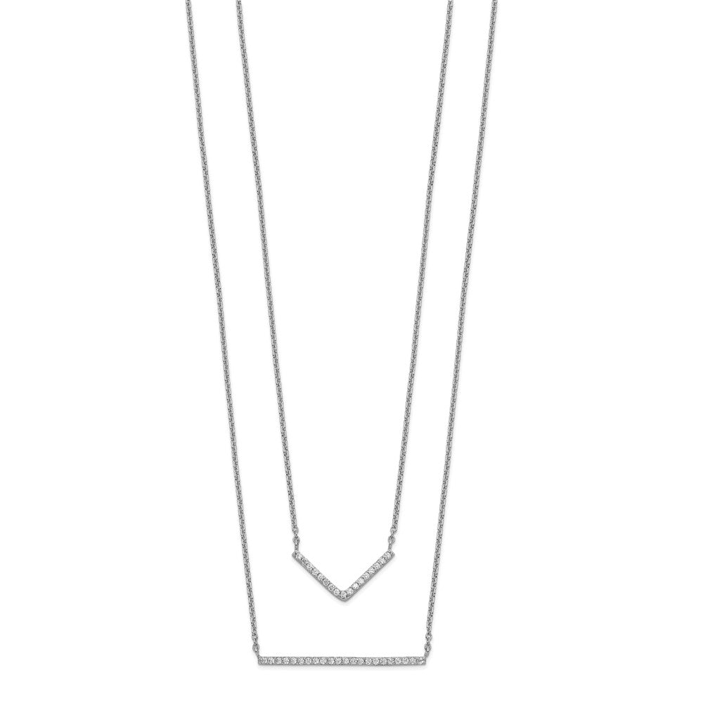 Sterling Silver Rhodium-Plated Cz Double Bar Multi-Strand Necklace
