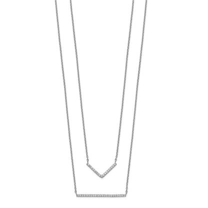 Sterling Silver Rhodium-Plated Cz Double Bar Multi-Strand Necklace