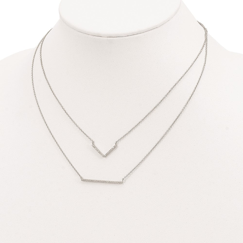Sterling Silver Rhodium-Plated Cz Double Bar Multi-Strand Necklace