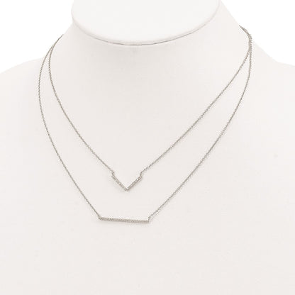 Sterling Silver Rhodium-Plated Cz Double Bar Multi-Strand Necklace