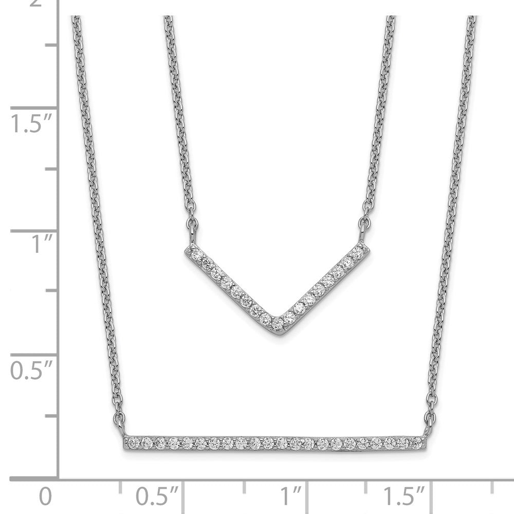 Sterling Silver Rhodium-Plated Cz Double Bar Multi-Strand Necklace