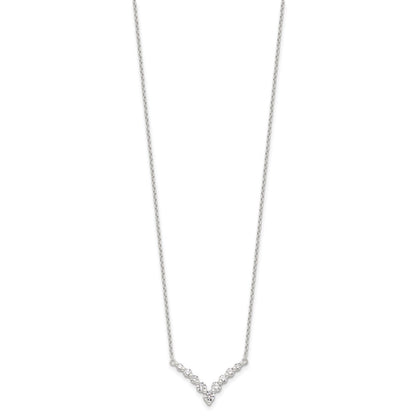 Sterling Silver Fancy-V Bar Cz Necklace