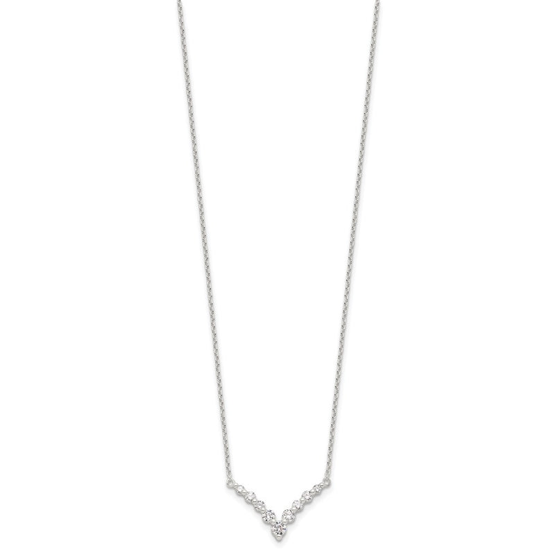Sterling Silver Fancy-V Bar Cz Necklace