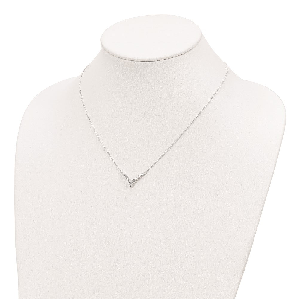 Sterling Silver Fancy-V Bar Cz Necklace