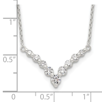 Sterling Silver Fancy-V Bar Cz Necklace