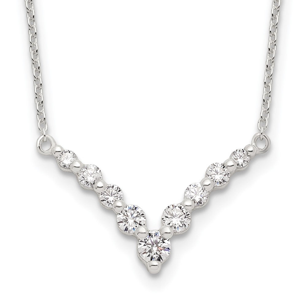 Sterling Silver Fancy-V Bar Cz Necklace