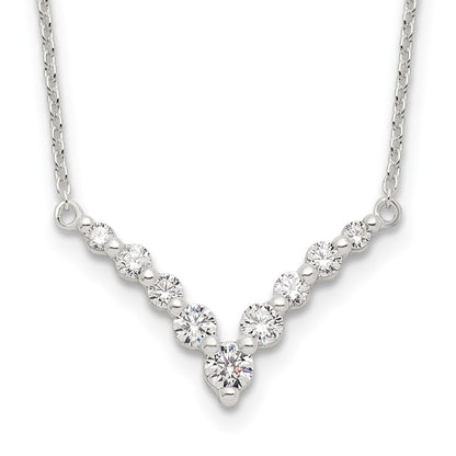 Sterling Silver Fancy-V Bar Cz Necklace