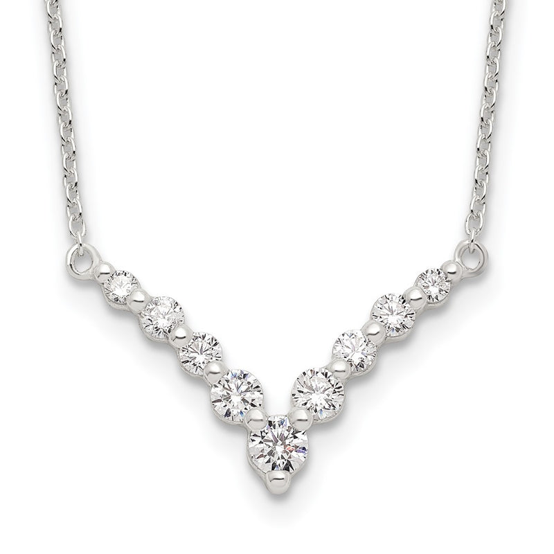 Sterling Silver Fancy-V Bar Cz Necklace