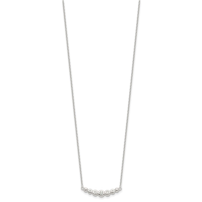 Sterling Silver Garduated Cz 18In Bar Necklace