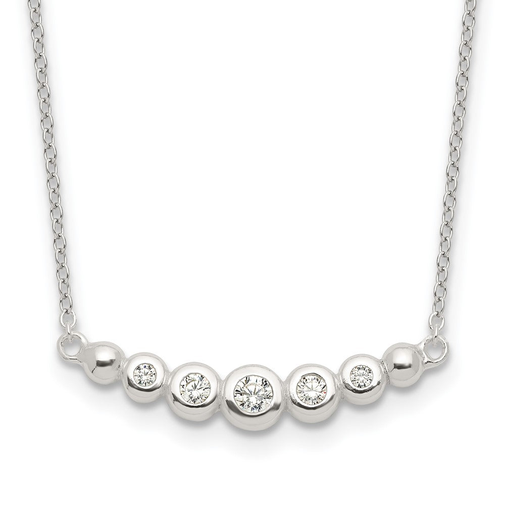 Sterling Silver Garduated Cz 18In Bar Necklace