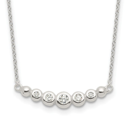 Sterling Silver Garduated Cz 18In Bar Necklace