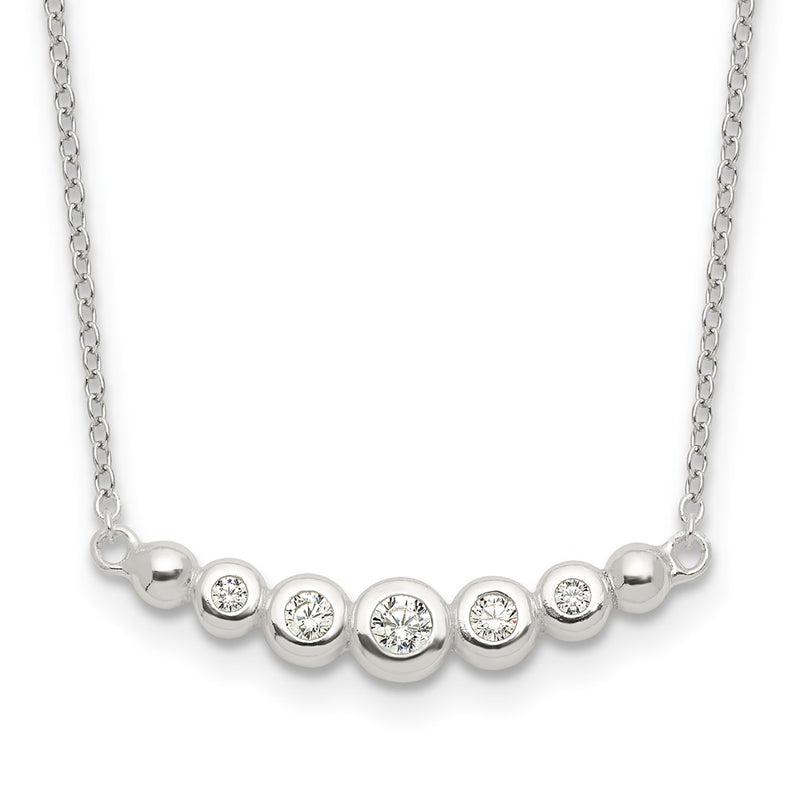 Sterling Silver Garduated Cz 18In Bar Necklace