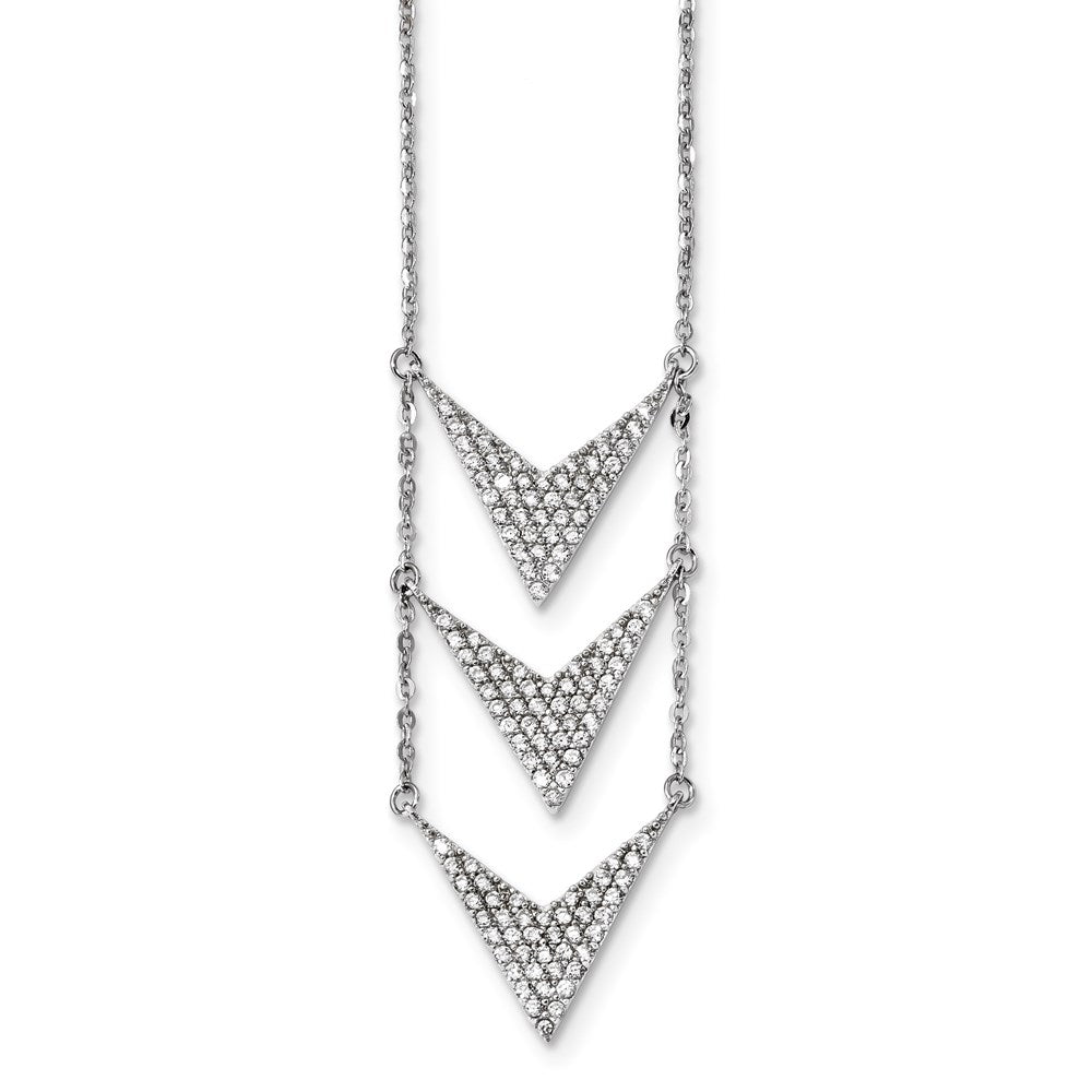 Sterling Silver Rhodium-Plated Cz Dangle Necklace