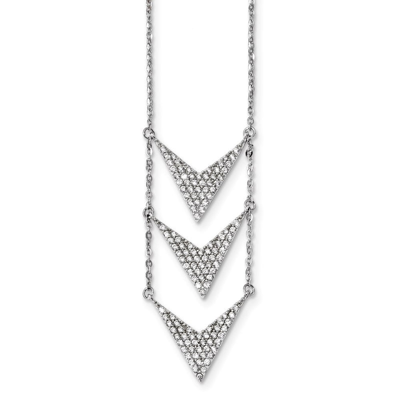 Sterling Silver Rhodium-Plated Cz Dangle Necklace