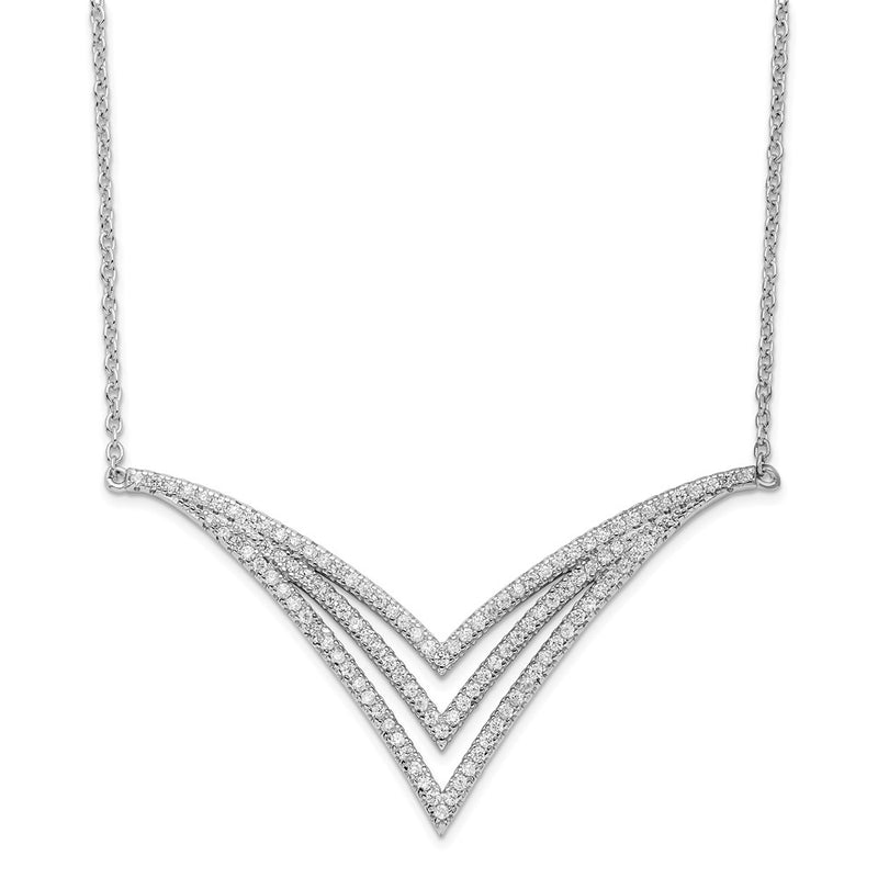 Sterling Silver Rhodium-Plated Fancy Cz Necklace