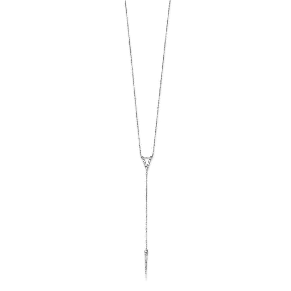 Sterling Silver Rhodium-Plated Cz 18In Drop Necklace