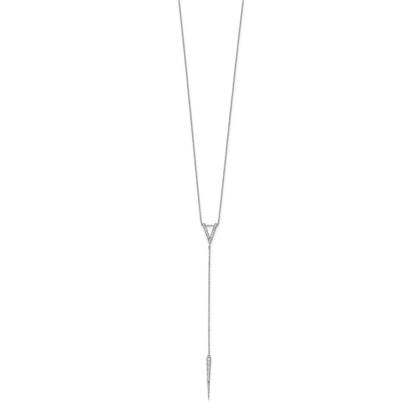 Sterling Silver Rhodium-Plated Cz 18In Drop Necklace
