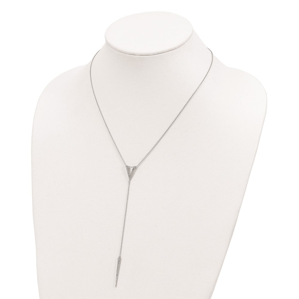 Sterling Silver Rhodium-Plated Cz 18In Drop Necklace