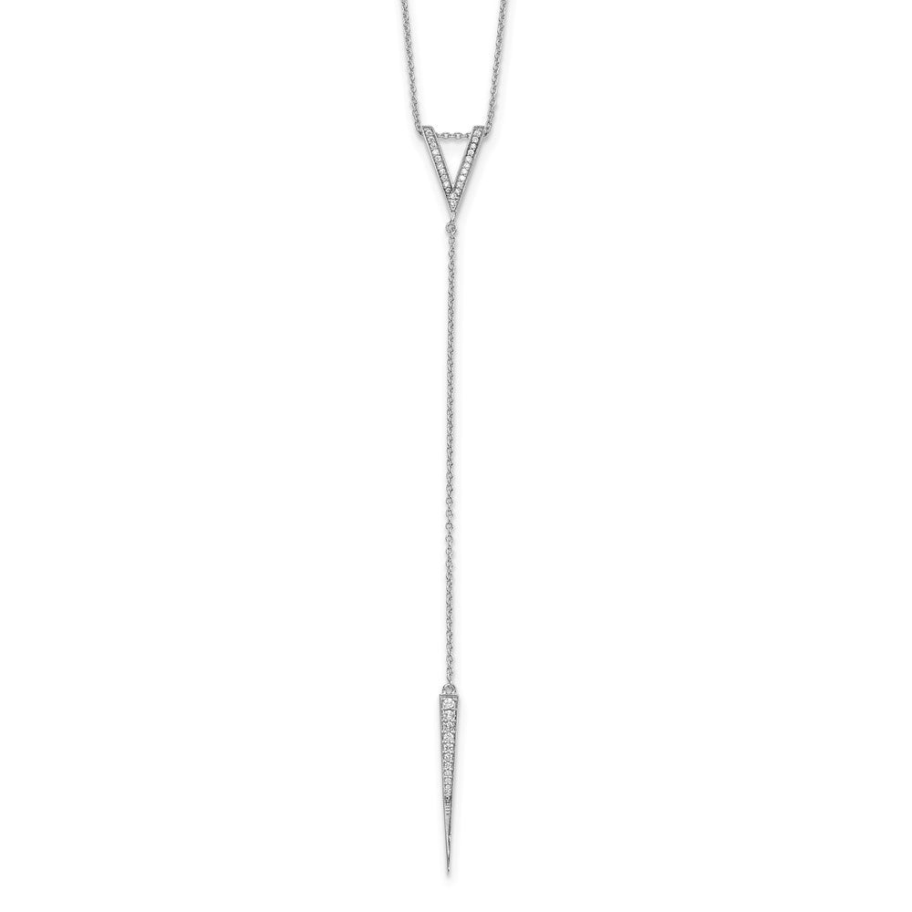 Sterling Silver Rhodium-Plated Cz 18In Drop Necklace