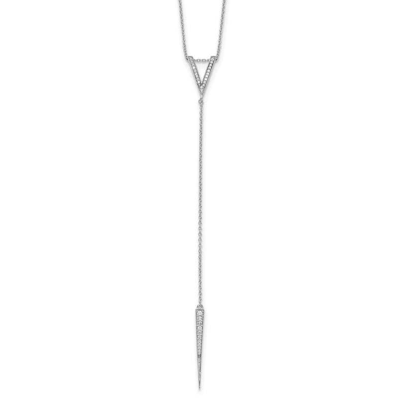 Sterling Silver Rhodium-Plated Cz 18In Drop Necklace