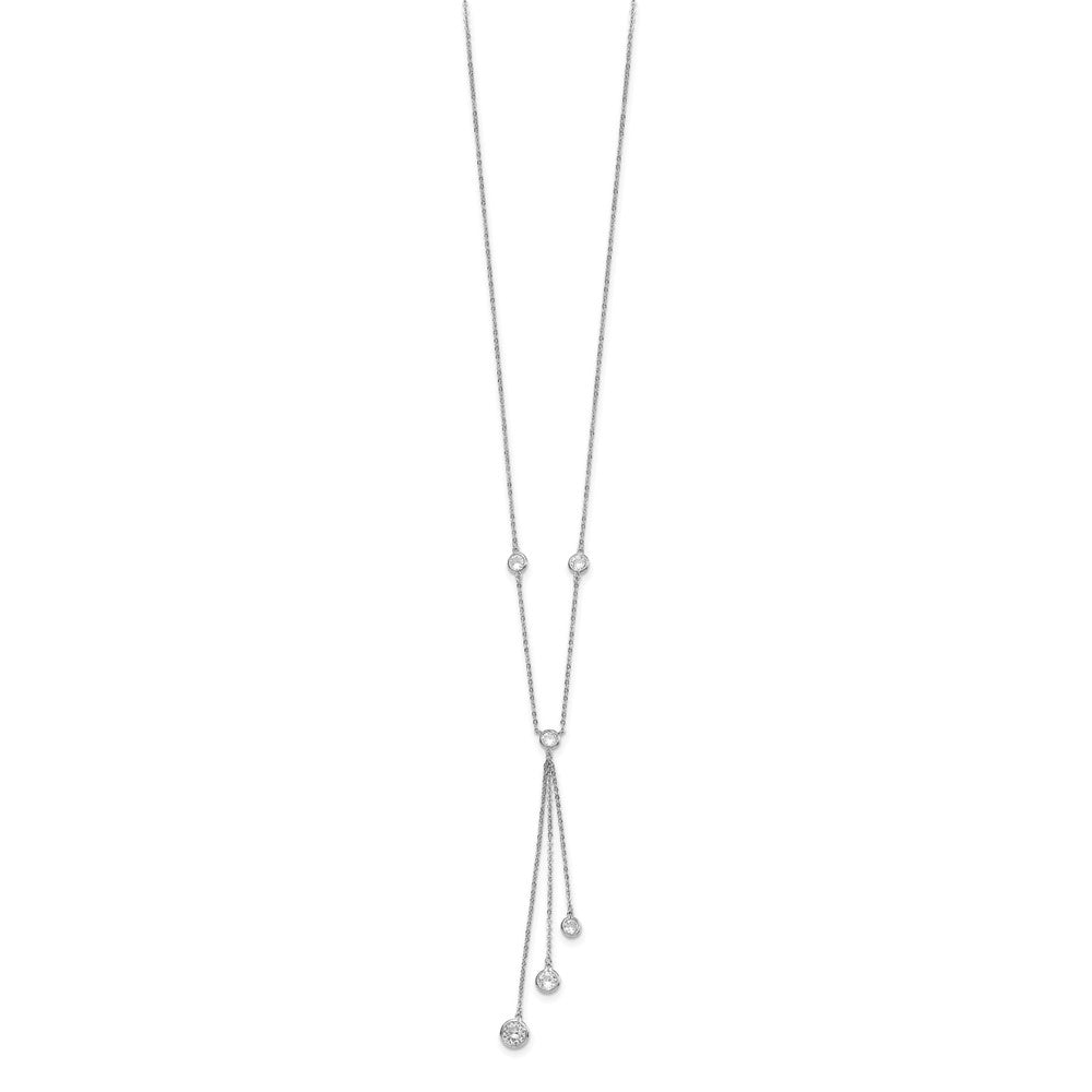 Sterling Silver Rhodium-Plated Cz Y-Drop Necklace