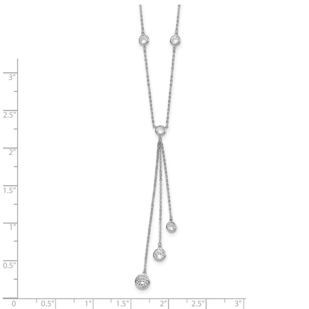 Sterling Silver Rhodium-Plated Cz Y-Drop Necklace