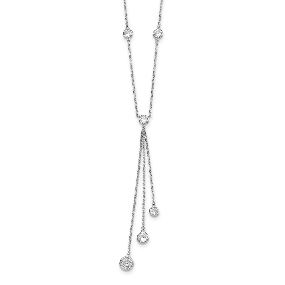 Sterling Silver Rhodium-Plated Cz Y-Drop Necklace