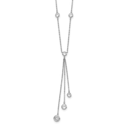Sterling Silver Rhodium-Plated Cz Y-Drop Necklace