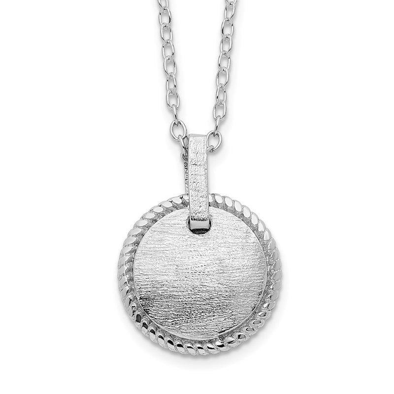 Sterling Silver Rhodium-Plated Matte Puffed Circle W/2In Ext. Necklace