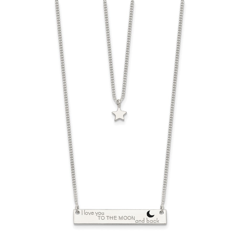 Sterling Silver Enameled Moon And Back 2-Strand Bar Necklace