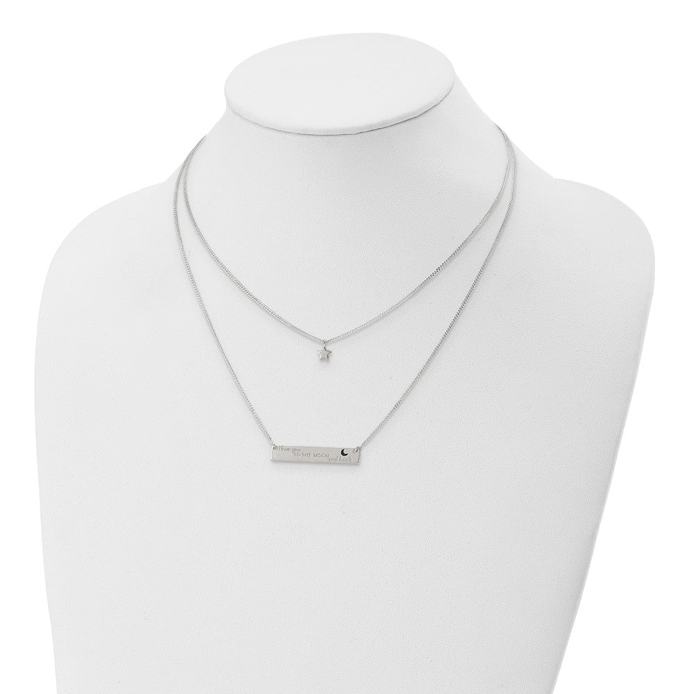 Sterling Silver Enameled Moon And Back 2-Strand Bar Necklace