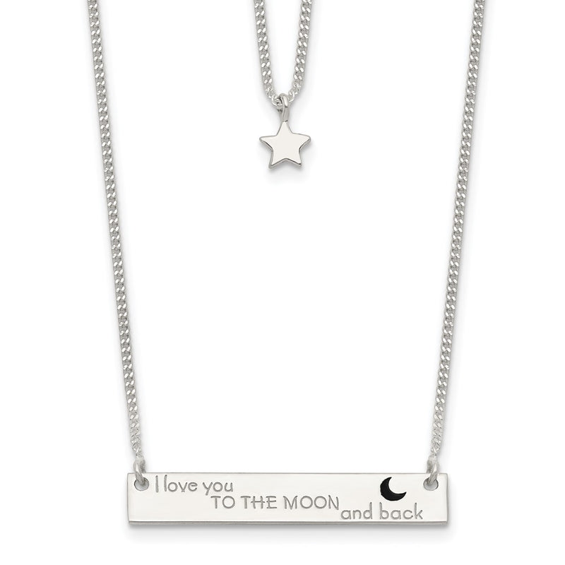 Sterling Silver Enameled Moon And Back 2-Strand Bar Necklace